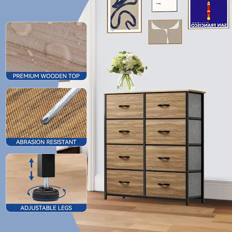 Commode verticale moderne à 8 tiroirs en tissu, tour de rangement pour chambre à coucher