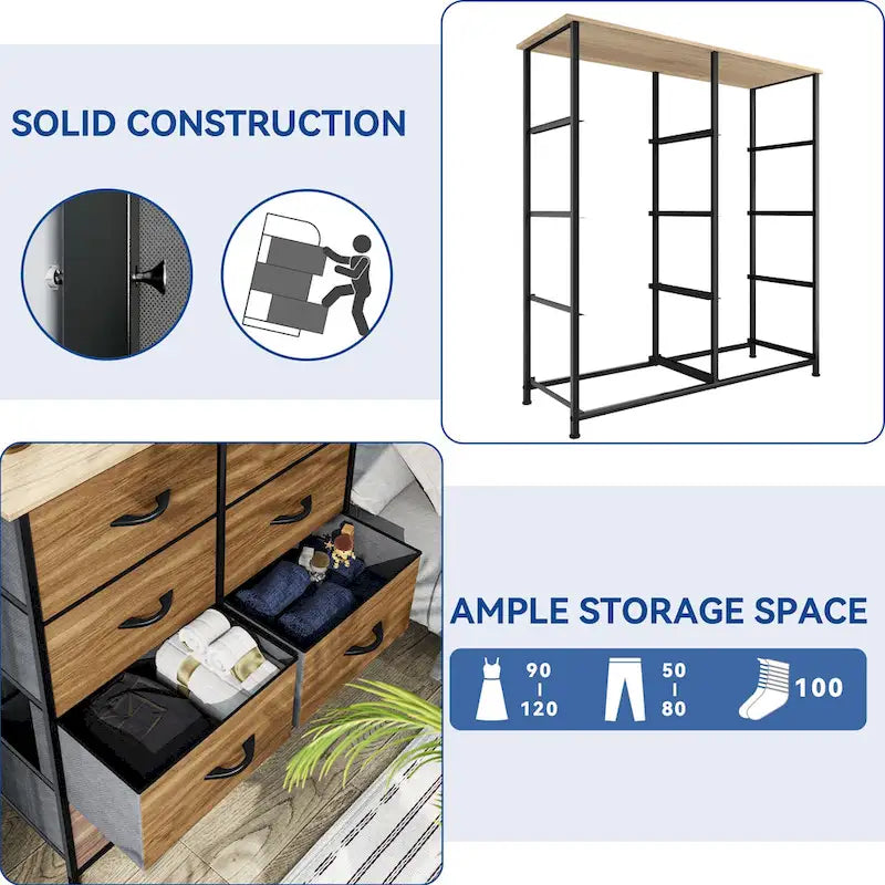 Commode verticale moderne à 8 tiroirs en tissu, tour de rangement pour chambre à coucher