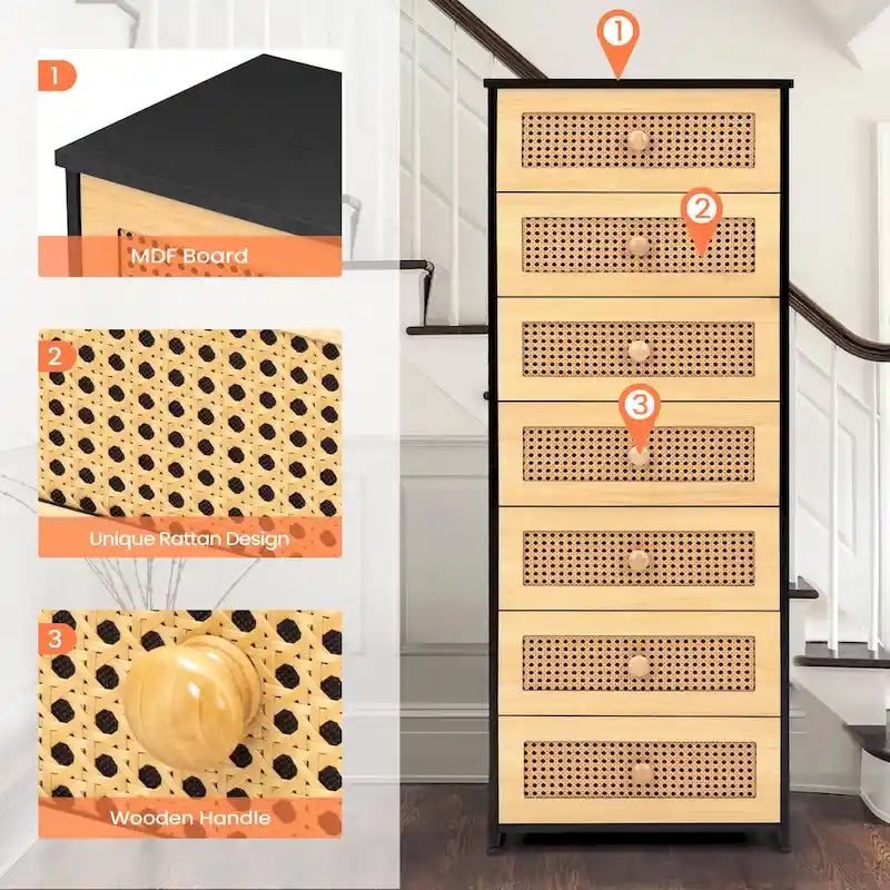 Commode de rangement à 7 tiroirs pour chambre à coucher