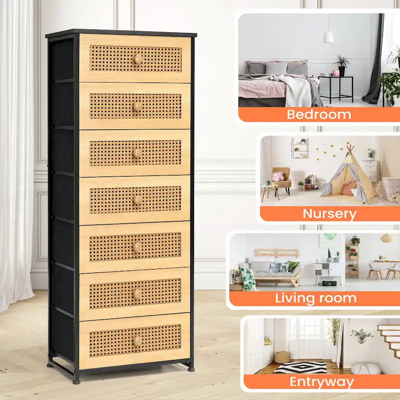 Commode de rangement à 7 tiroirs pour chambre à coucher