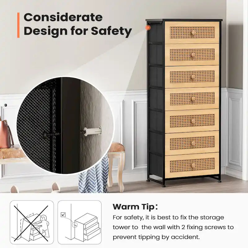 Commode de rangement à 7 tiroirs pour chambre à coucher