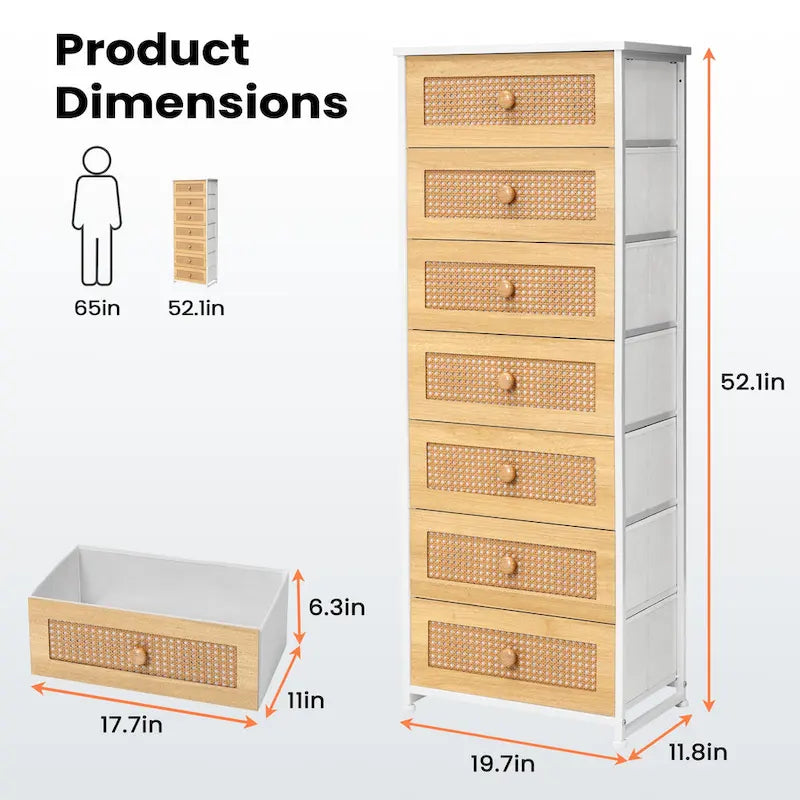 Commode de rangement à 7 tiroirs pour chambre à coucher