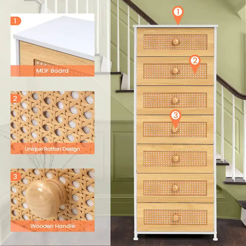 Commode de rangement à 7 tiroirs pour chambre à coucher