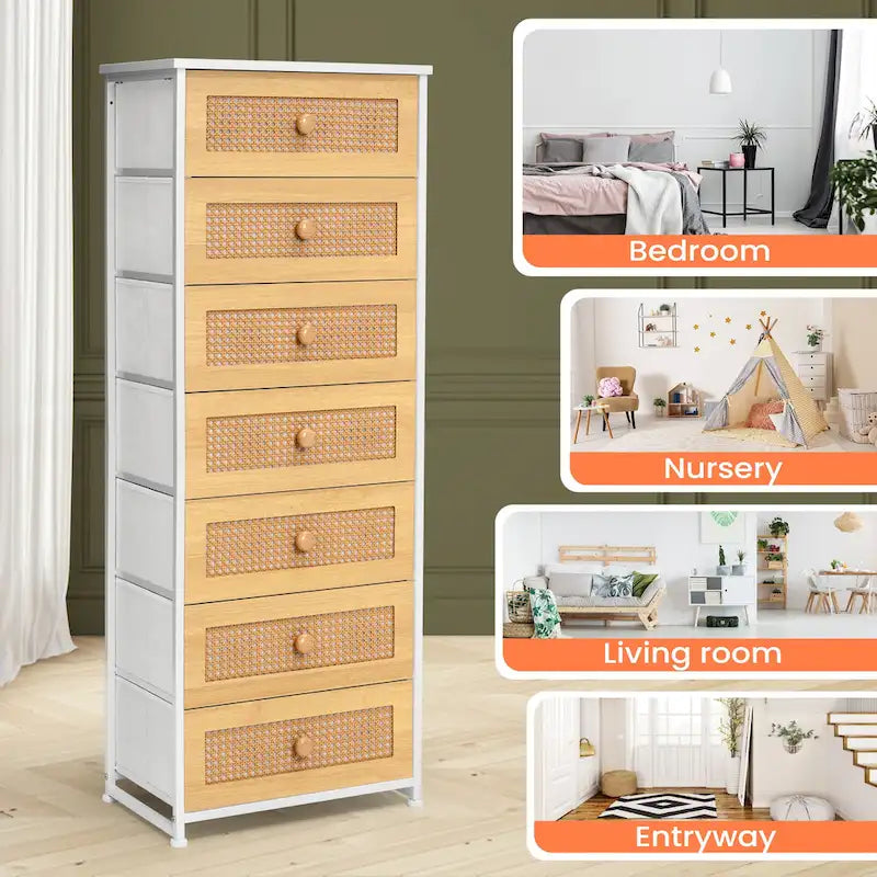 Commode de rangement à 7 tiroirs pour chambre à coucher