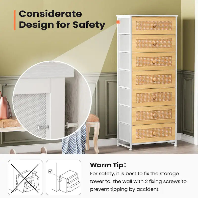 Commode de rangement à 7 tiroirs pour chambre à coucher