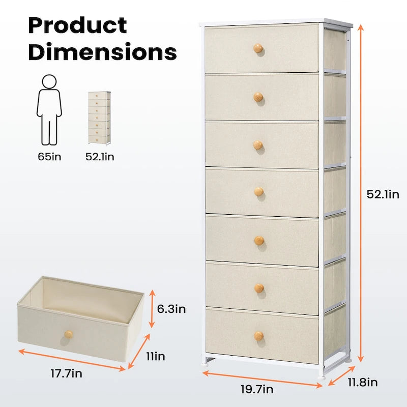 Commode de rangement à 7 tiroirs pour chambre à coucher