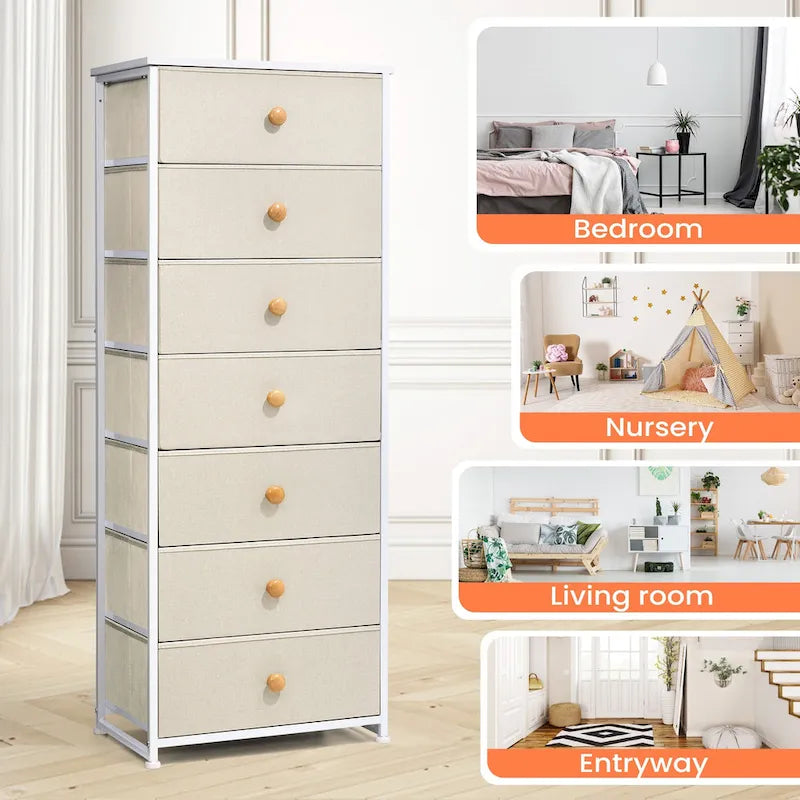 Commode de rangement à 7 tiroirs pour chambre à coucher