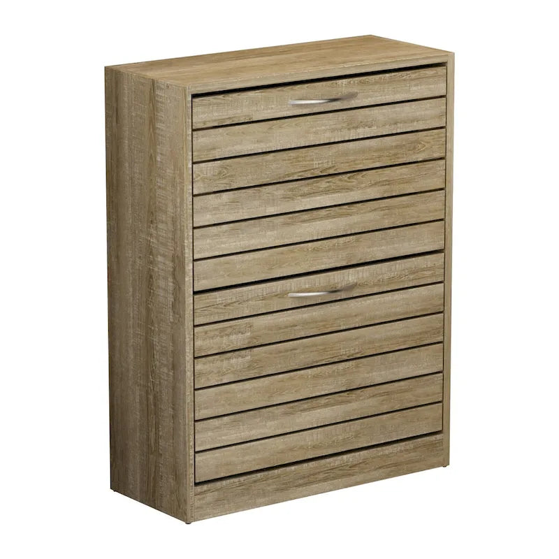 Meuble de rangement pour chaussures 6-12 paires, deux tiroirs, peu encombrant, gris/chêne