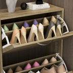 Meuble de rangement pour chaussures 6-12 paires, deux tiroirs, peu encombrant, gris/chêne