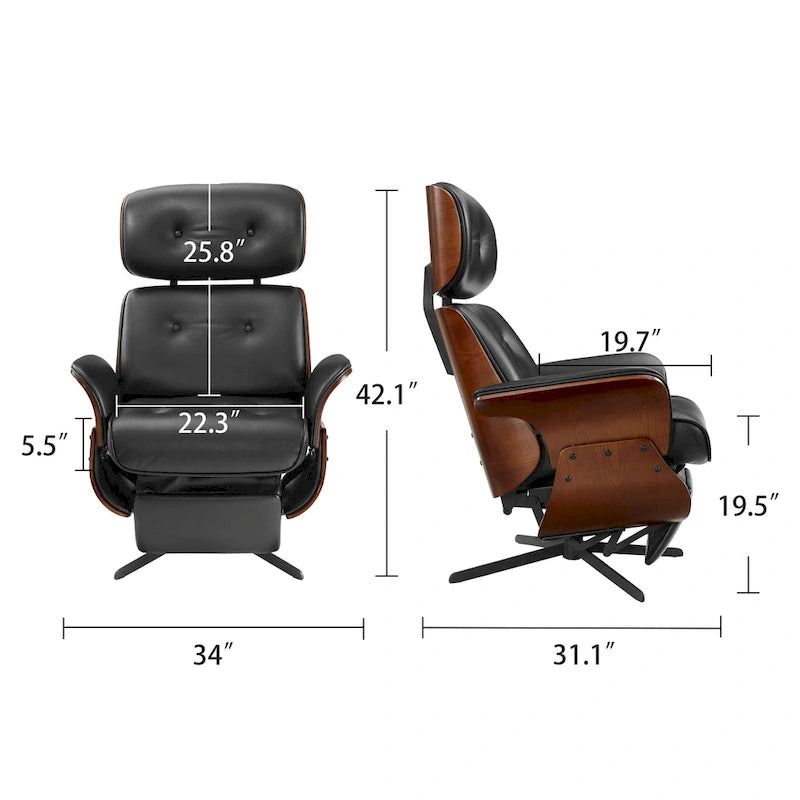 Fauteuil inclinable en similicuir de style moderne du milieu du siècle