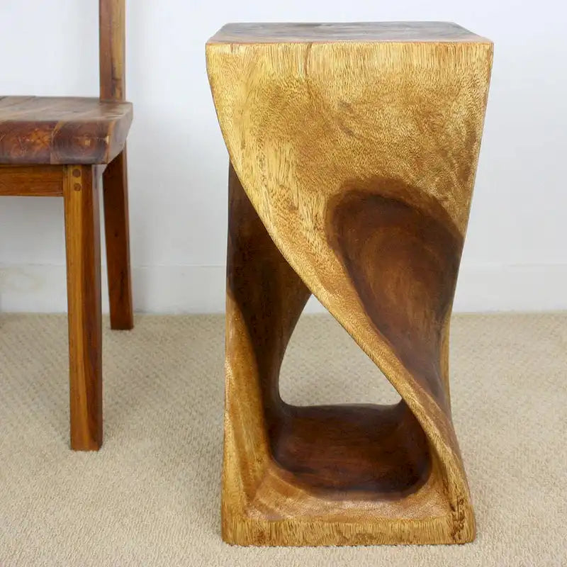 Tabouret Haussmann Original Twist en Bois 12 X 12 X 23 Po Huile de Noyer - 12 x 12 x 23
