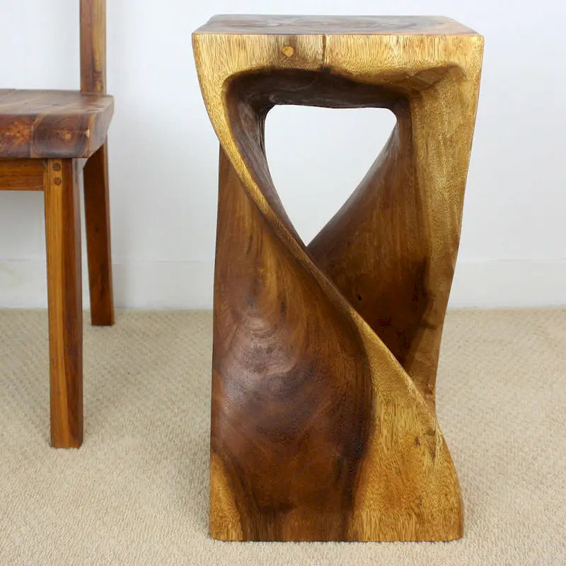 Tabouret Haussmann Original Twist en Bois 12 X 12 X 23 Po Huile de Noyer - 12 x 12 x 23