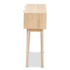 Console de table à 2 tiroirs en bois de chêne clair et rotin finition Baird