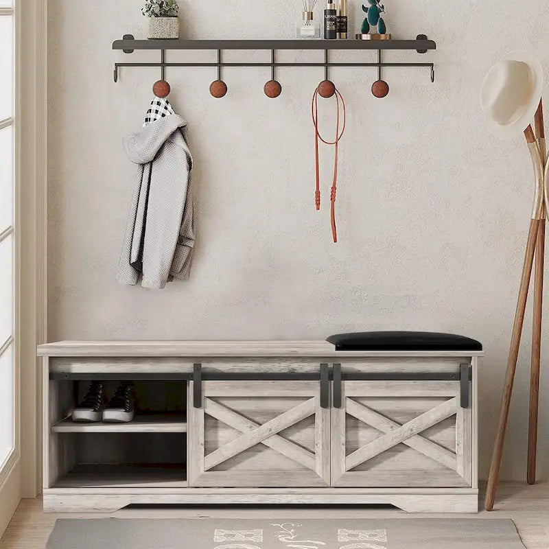 Banc de ferme pour entrée avec coussin – 120 cm