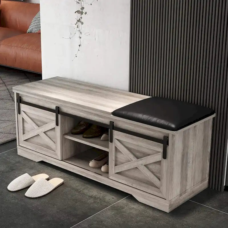 Banc de ferme pour entrée avec coussin – 120 cm