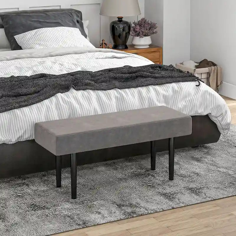 HOMCOM Banc de bout de lit de 99 cm, Banc de couloir rembourré avec pieds en acier, Banc de chambre à coucher, Gris