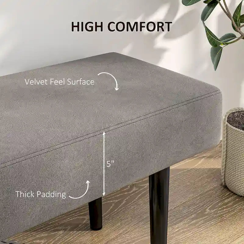 HOMCOM Banc de bout de lit de 99 cm, Banc de couloir rembourré avec pieds en acier, Banc de chambre à coucher, Gris