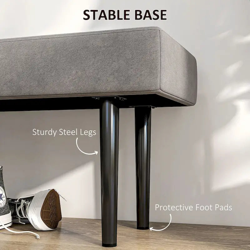 HOMCOM Banc de bout de lit de 99 cm, Banc de couloir rembourré avec pieds en acier, Banc de chambre à coucher, Gris