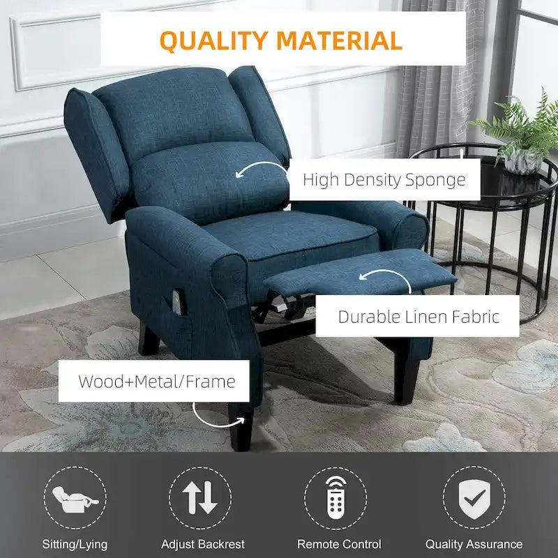 Fauteuil de massage chauffant et vibrant à oreilles, canapé d'appoint rembourré, fauteuil inclinable à dossier basculant avec télécommande