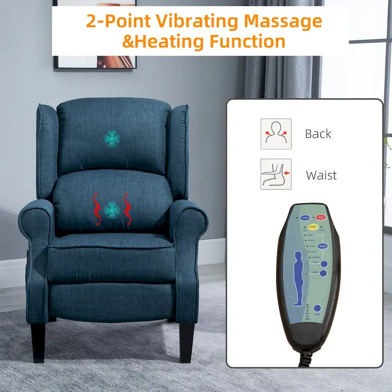 Fauteuil de massage chauffant et vibrant à oreilles, canapé d'appoint rembourré, fauteuil inclinable à dossier basculant avec télécommande