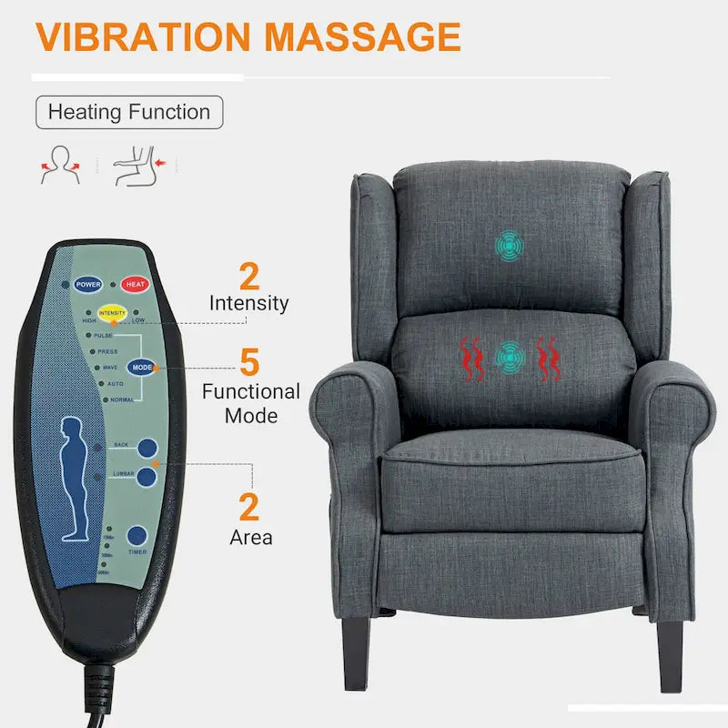 Fauteuil de massage chauffant et vibrant à oreilles, canapé d'appoint rembourré, fauteuil inclinable à dossier basculant avec télécommande