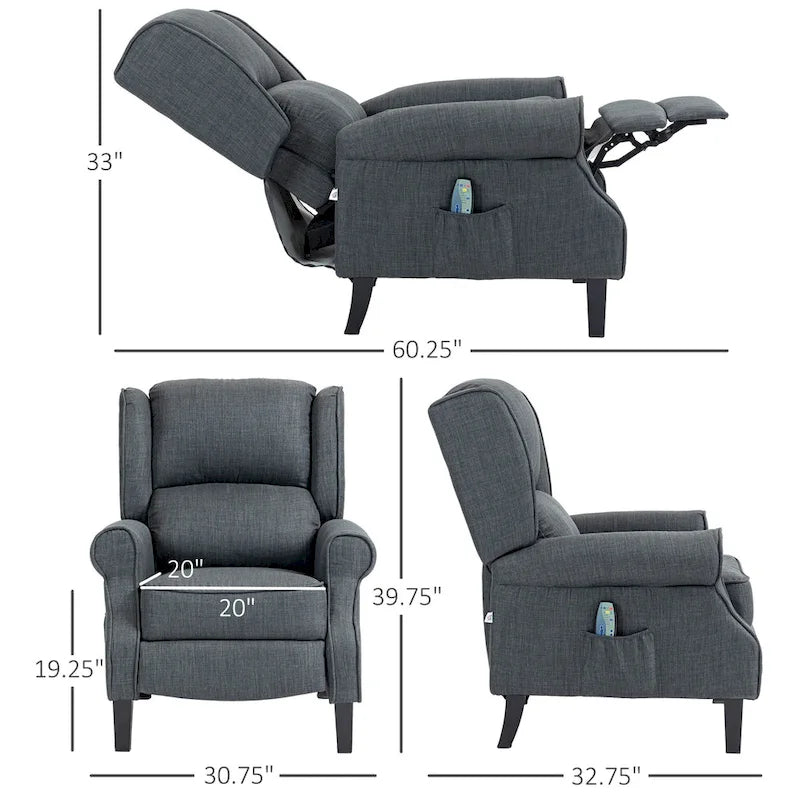 Fauteuil de massage chauffant et vibrant à oreilles, canapé d'appoint rembourré, fauteuil inclinable à dossier basculant avec télécommande