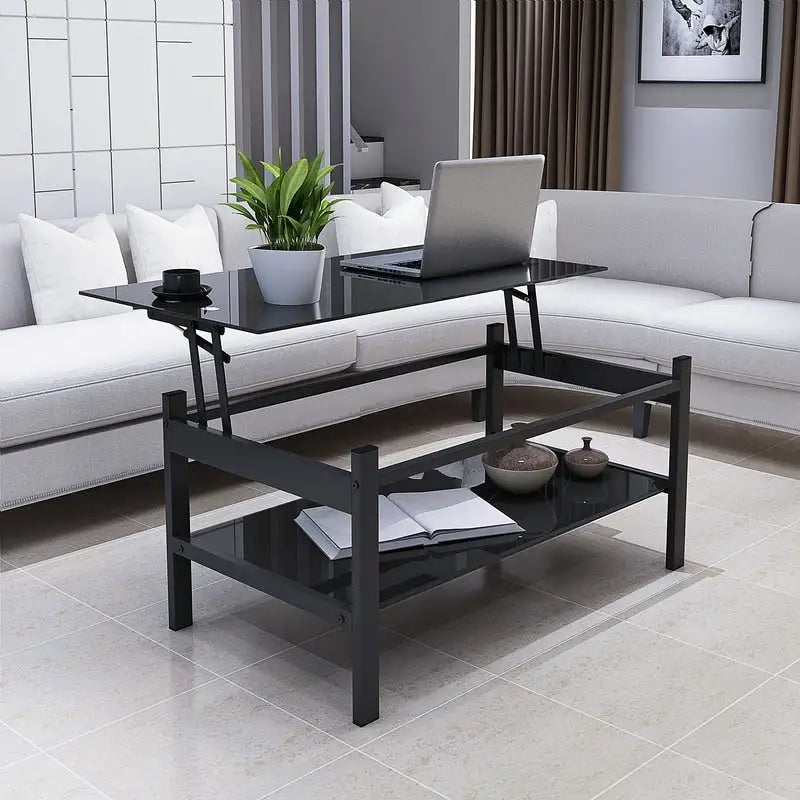Lift Top Glass Coffee Table with Storage for Living Room Home Office
