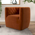 Fauteuil d'appoint pivotant confortable en velours orange brûlé de style Mid-Century Modern