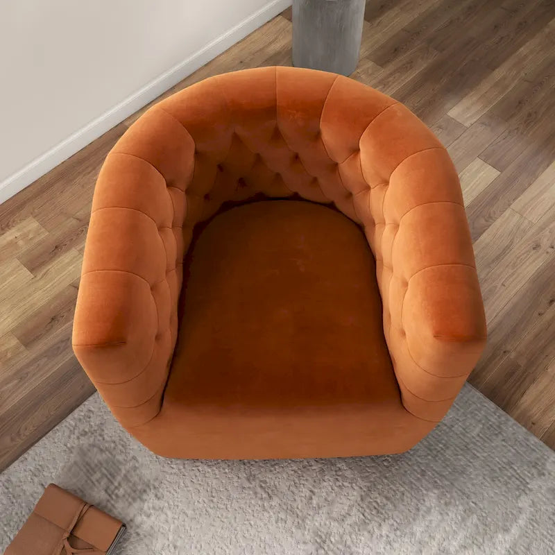 Fauteuil d'appoint pivotant confortable en velours orange brûlé de style Mid-Century Modern