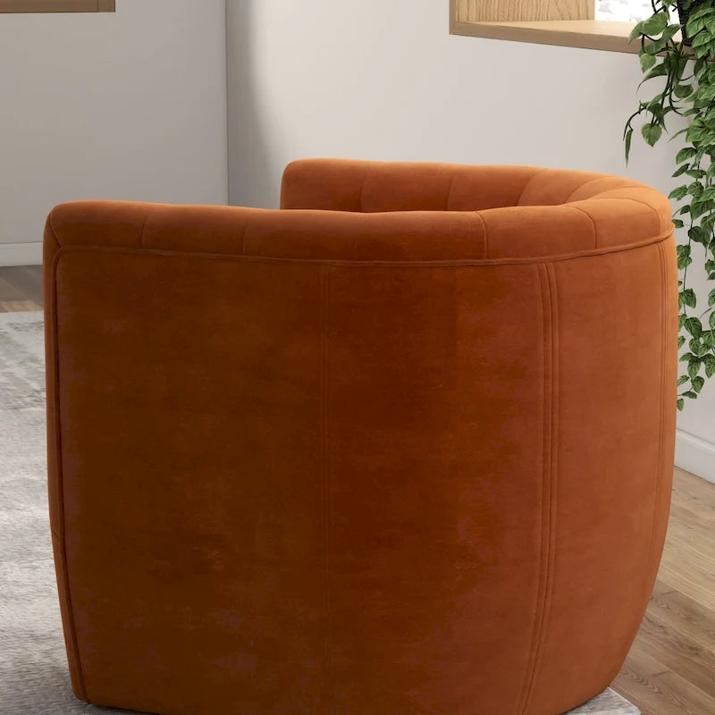 Fauteuil d'appoint pivotant confortable en velours orange brûlé de style Mid-Century Modern