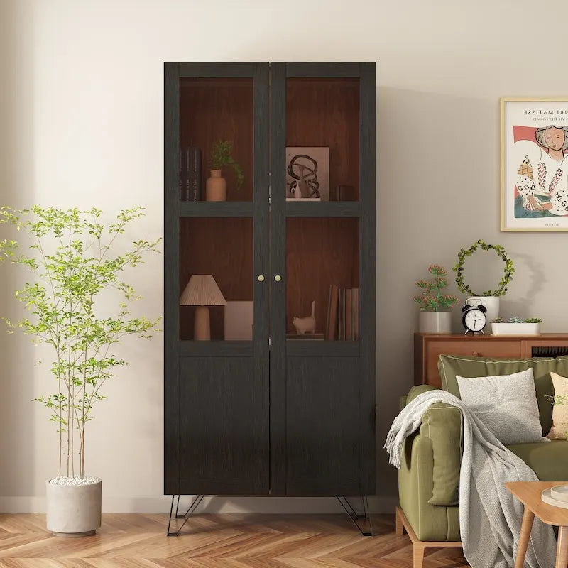 Buffet Enfilade Porte Vitrée Acrylique Meuble d'Appoint Bois Métal Rangement