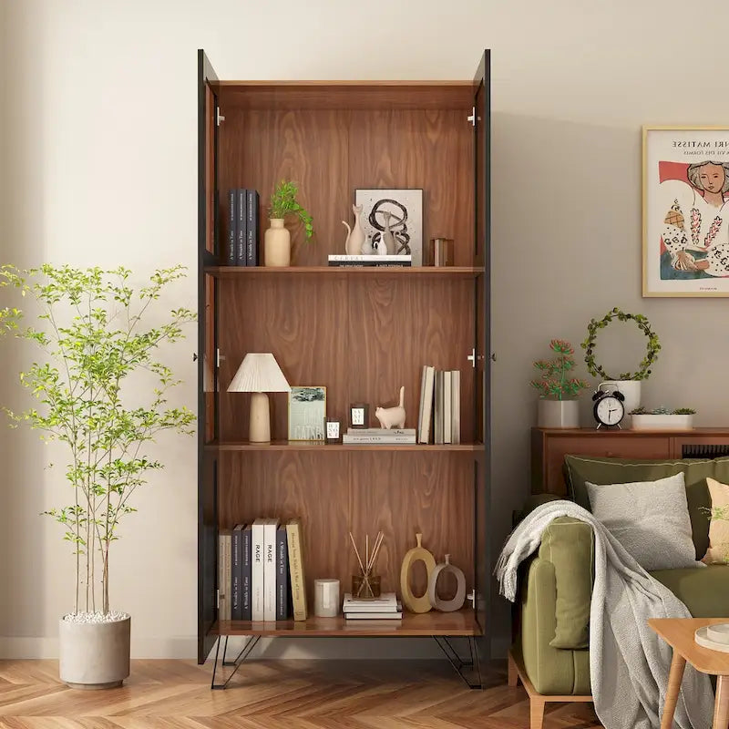 Buffet Enfilade Porte Vitrée Acrylique Meuble d'Appoint Bois Métal Rangement