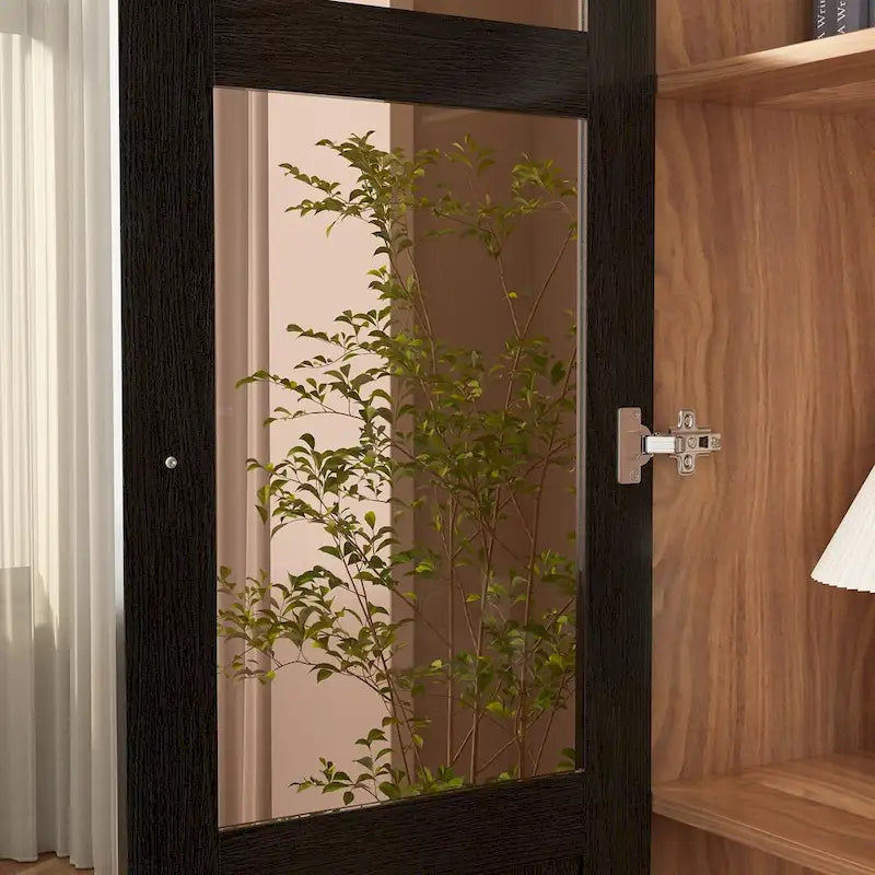 Buffet Enfilade Porte Vitrée Acrylique Meuble d'Appoint Bois Métal Rangement
