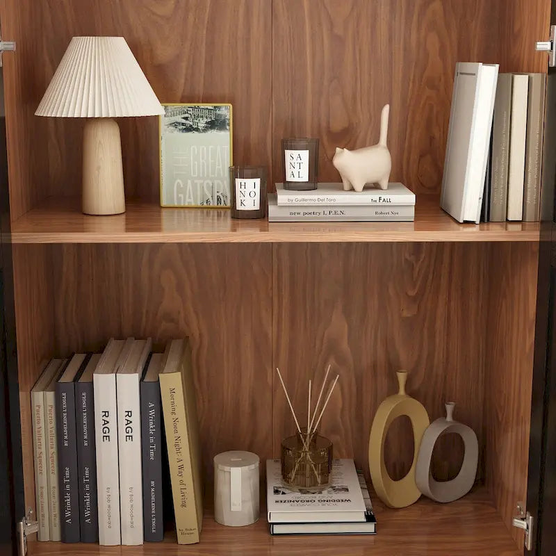 Buffet Enfilade Porte Vitrée Acrylique Meuble d'Appoint Bois Métal Rangement