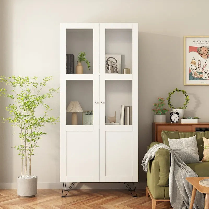 Buffet Enfilade Porte Vitrée Acrylique Meuble d'Appoint Bois Métal Rangement