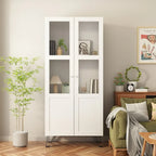 Buffet Enfilade Porte Vitrée Acrylique Meuble d'Appoint Bois Métal Rangement