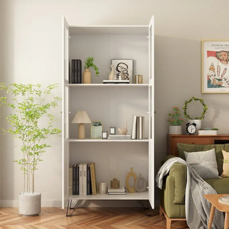 Buffet Enfilade Porte Vitrée Acrylique Meuble d'Appoint Bois Métal Rangement