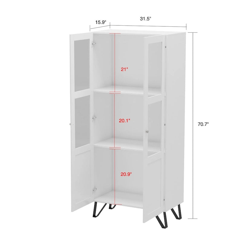 Buffet Enfilade Porte Vitrée Acrylique Meuble d'Appoint Bois Métal Rangement