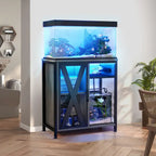 Meuble d'aquarium Moasis avec prises de courant et éclairage RVB 7 couleurs, meuble d'aquarium avec armoire de rangement