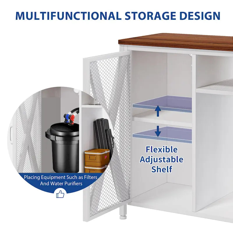 Meuble d'aquarium Moasis avec prises de courant et éclairage RVB 7 couleurs, meuble d'aquarium avec armoire de rangement