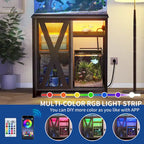 Meuble d'aquarium Moasis avec prises de courant et éclairage RVB 7 couleurs, meuble d'aquarium avec armoire de rangement