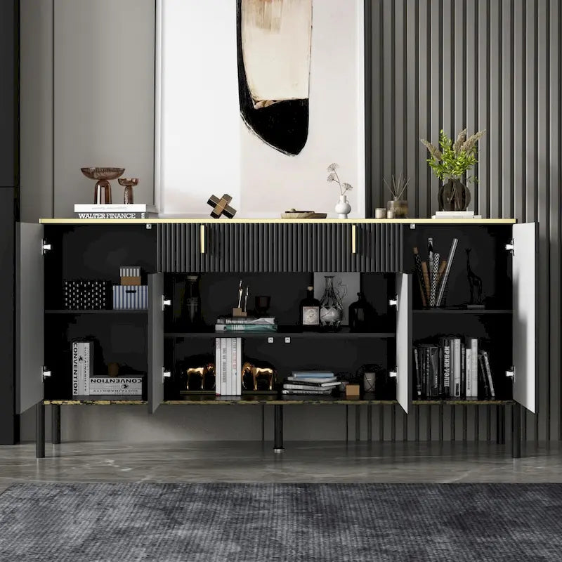 Meuble de Rangement Buffet 4 Portes 2 Tiroirs Supérieurs