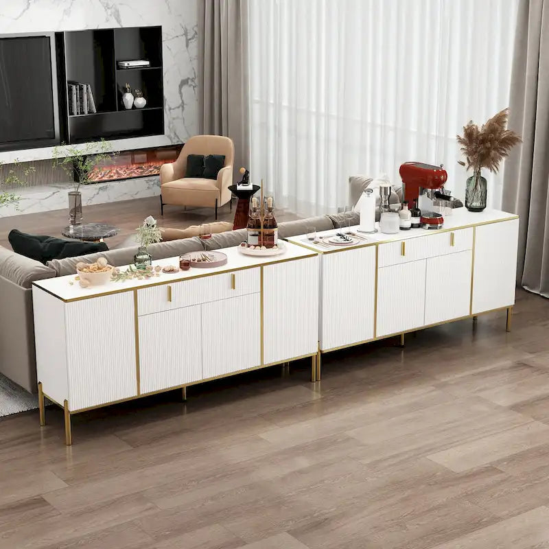 Meuble de Rangement Buffet 4 Portes 2 Tiroirs Supérieurs