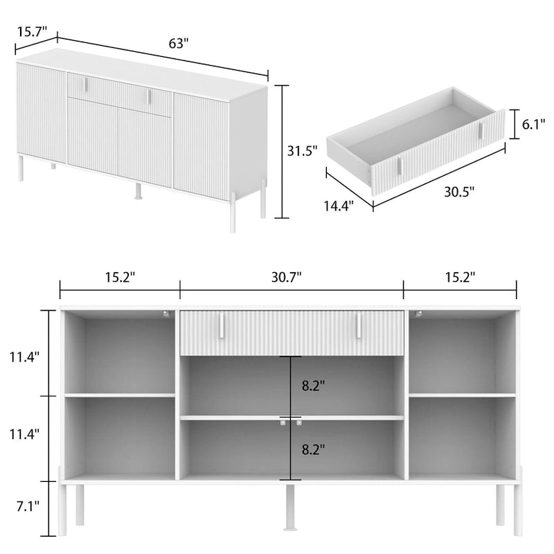 Meuble de Rangement Buffet 4 Portes 2 Tiroirs Supérieurs