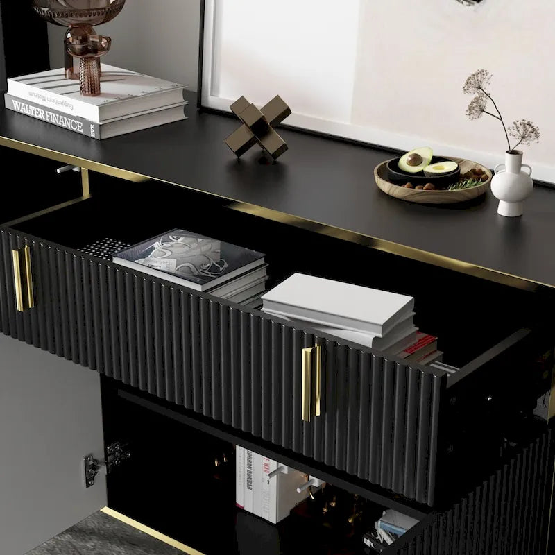 Meuble de Rangement Buffet 4 Portes 2 Tiroirs Supérieurs