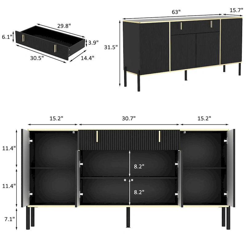 Meuble de Rangement Buffet 4 Portes 2 Tiroirs Supérieurs