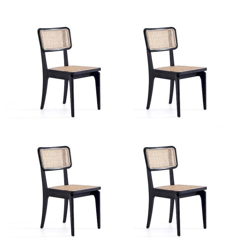 Chaise de salle à manger Giverny en rotin noir et naturel - Lot de 2