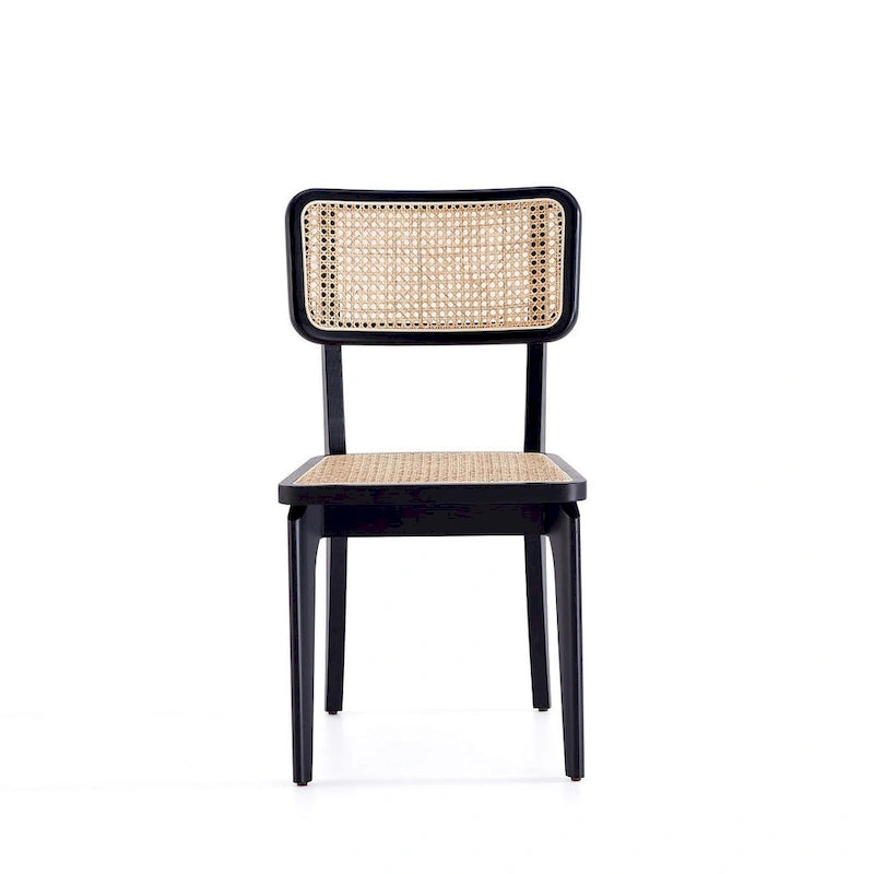 Chaise de salle à manger Giverny en rotin noir et naturel - Lot de 2