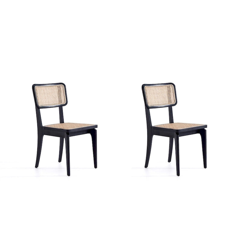 Chaise de salle à manger Giverny en rotin noir et naturel - Lot de 2