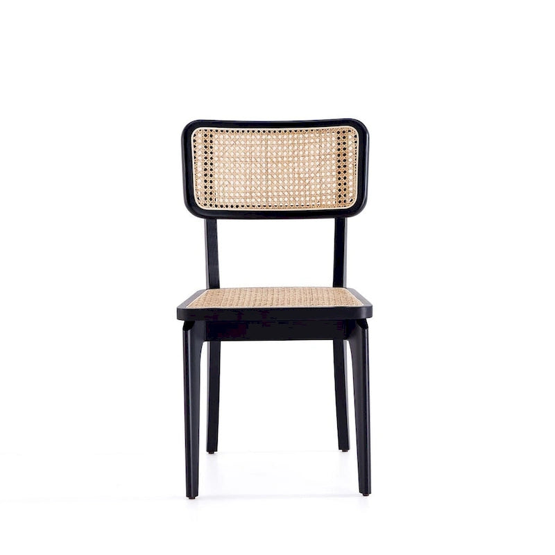 Chaise de salle à manger Giverny en rotin noir et naturel - Lot de 2